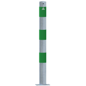 Barrier posts | as e-charging post protection |  76 mm | hot-dip galvanized with 3 green reflective strips foil type RA1/A | To be fixed by plugs